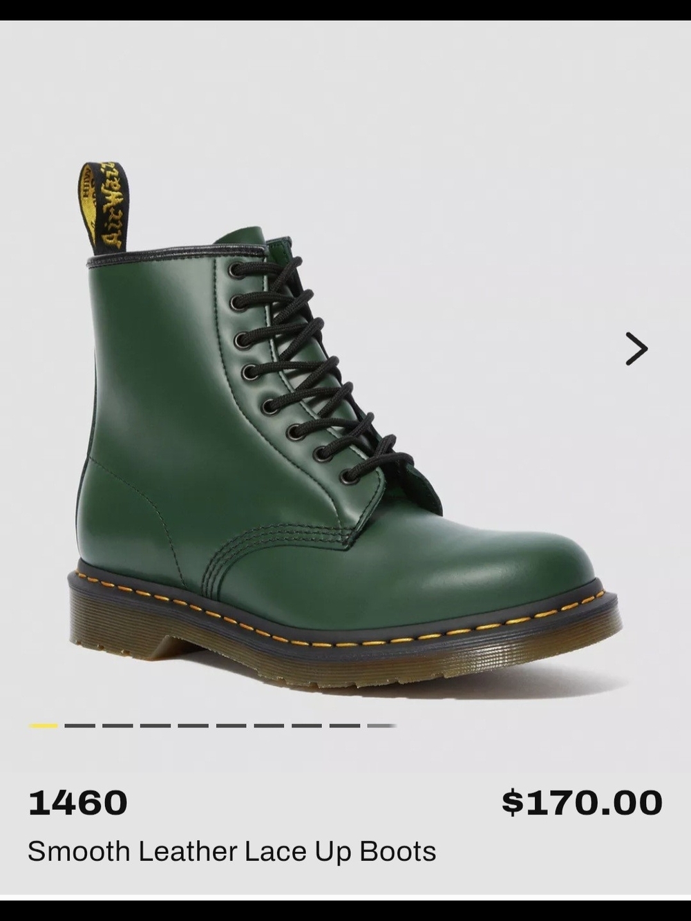 Dr. Martens Green Smooth Leather 8-Eye Lace-Up Boots